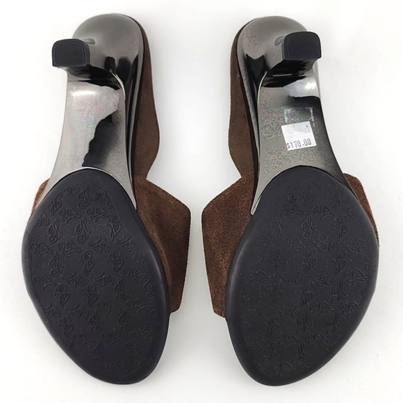 Helle Comfort Brown Suede Chrome Kitty Heeled Slip On Sandals Arch Support Sz 38 - Picture 12 of 16